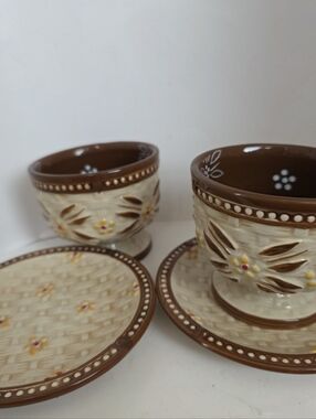 Temp-tations Floral Lace 4pc Footed Dessert Ice Cream Bowls Saucers Set of 2